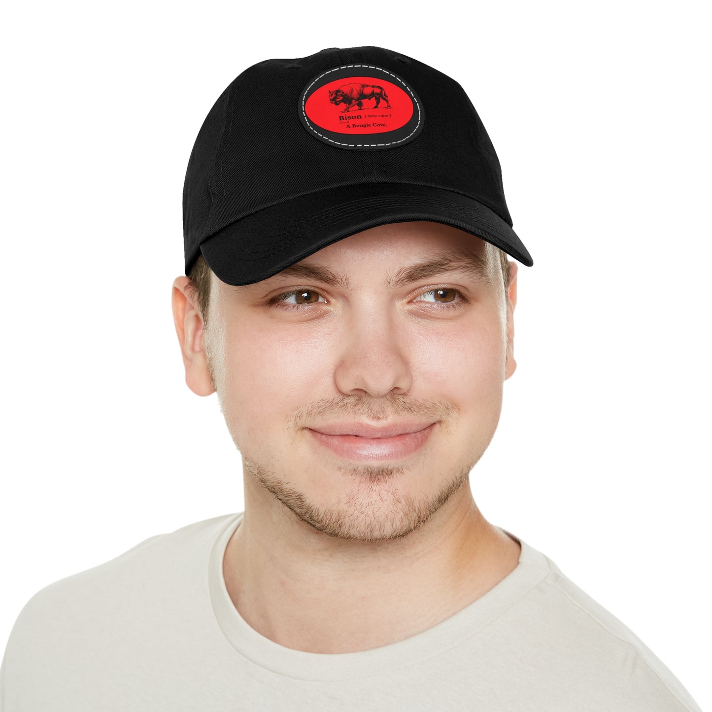 BISON Dad Hat with Leather Patch (Round)