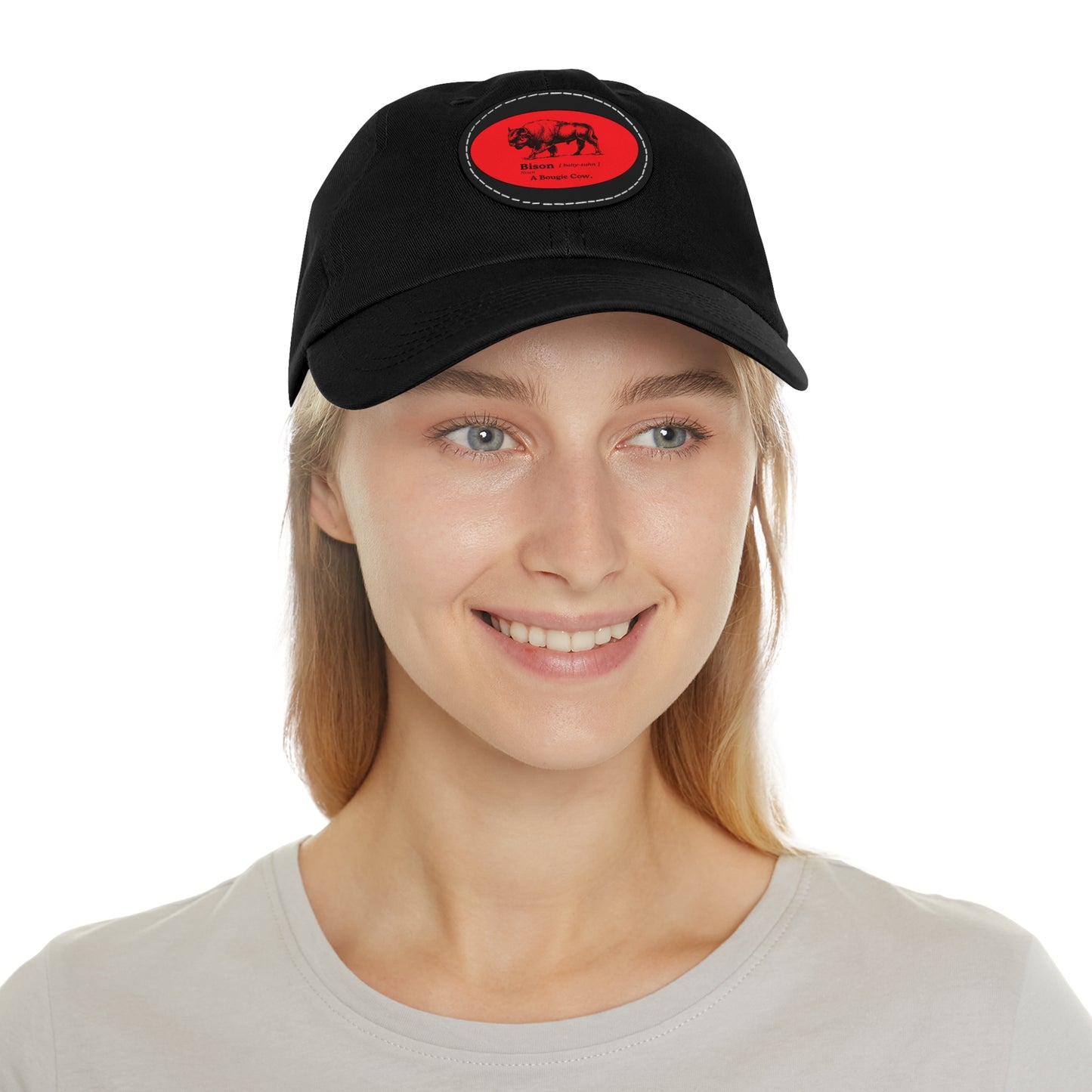 BISON Dad Hat with Leather Patch (Round)