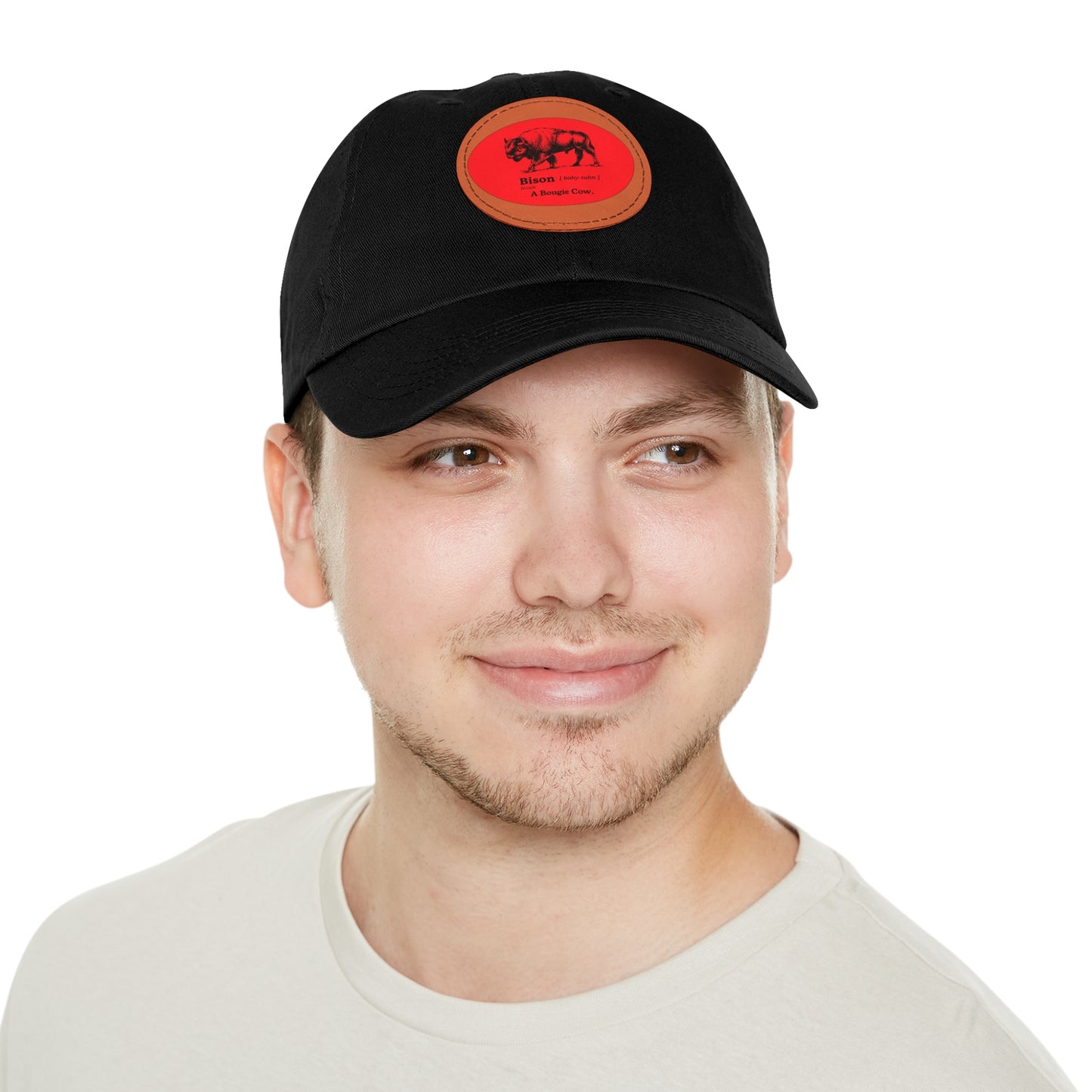 BISON Dad Hat with Leather Patch (Round)
