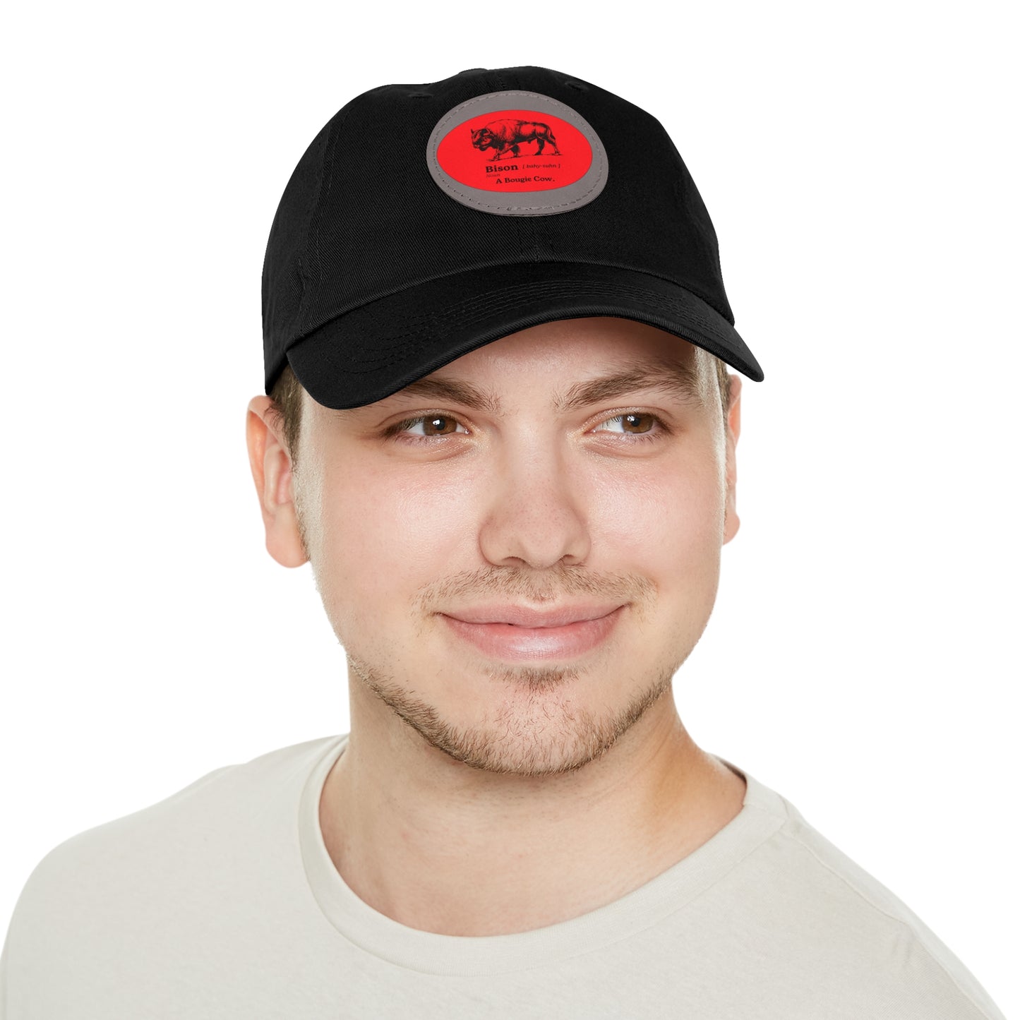 BISON Dad Hat with Leather Patch (Round)