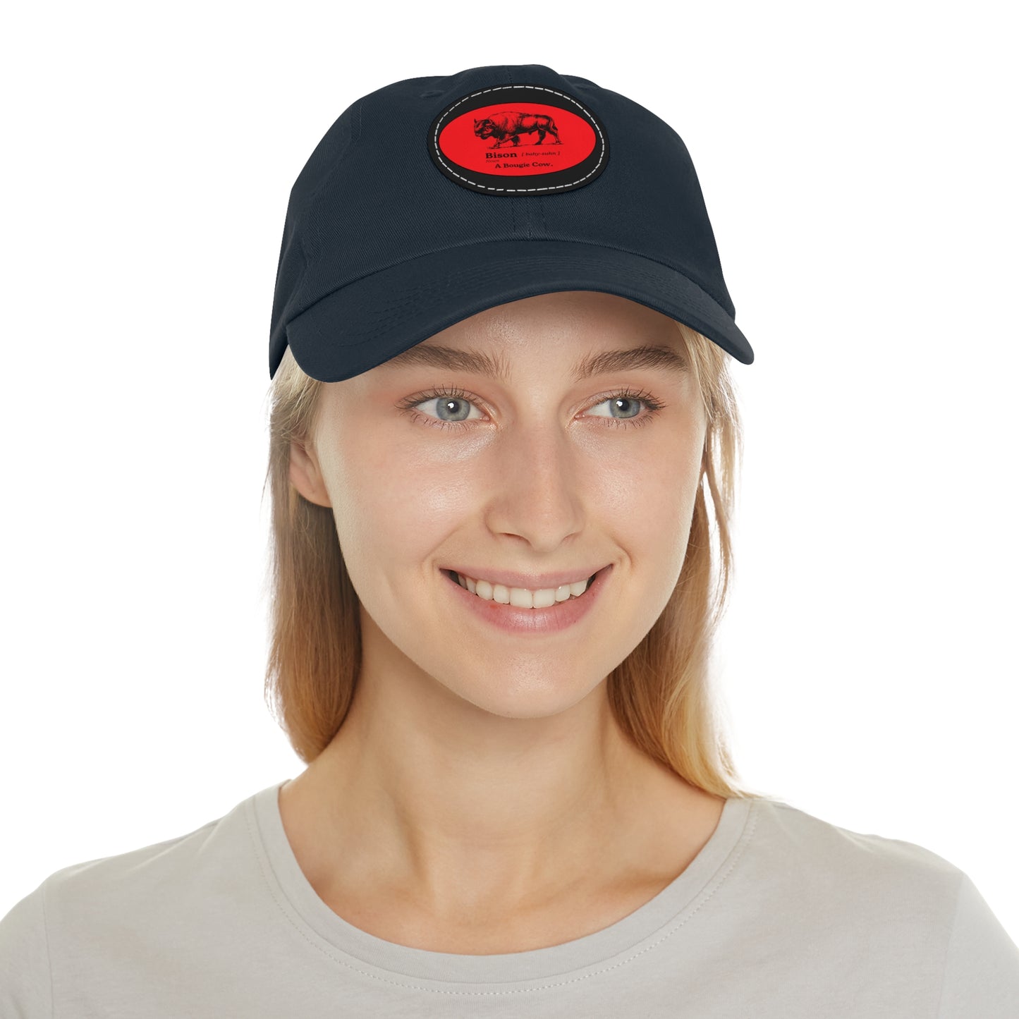 BISON Dad Hat with Leather Patch (Round)
